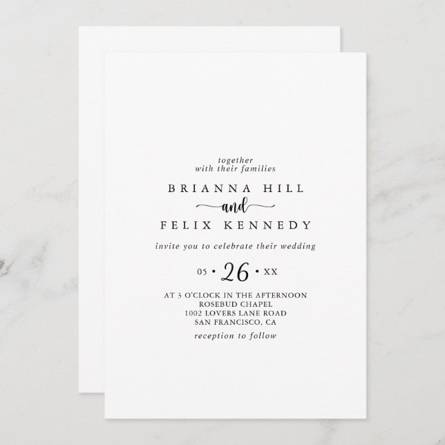 Minimalist Calligraphy Casual Wedding Invitation (Front/Back)