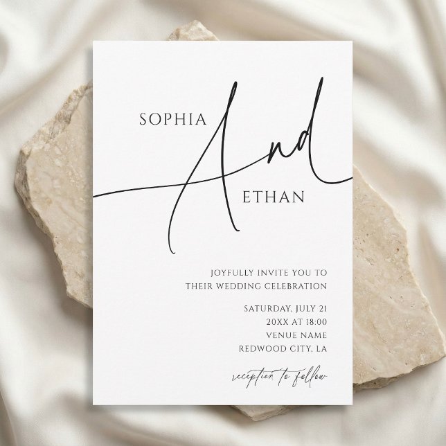 Minimalist Calligraphy Casual White Wedding Invitation (Creator Uploaded)