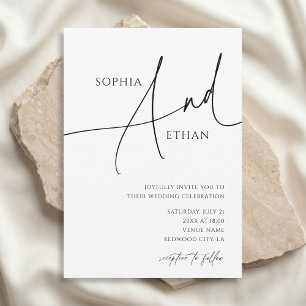 Minimalist Calligraphy Casual White Wedding Invitation
