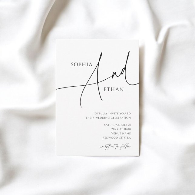 Minimalist Calligraphy Casual White Wedding Invitation (Creator Uploaded)