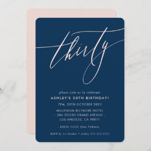MINIMALIST Calligraphy chic 30th party navy blush  Invitation