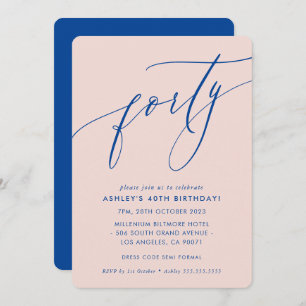 MINIMALIST Calligraphy chic 40th party blue blush Invitation