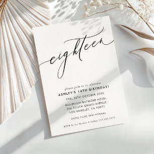 MINIMALIST Calligraphy chic stylish 18th birthday Invitation