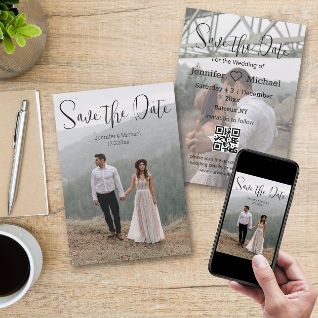 minimalist calligraphy couple 2 photos qr code  save the date (Creator Uploaded)