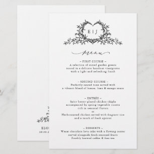 Minimalist Calligraphy Crest monogram Wedding Menu