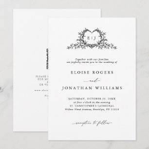 Minimalist Calligraphy Crest QR Code Chic Wedding Invitation