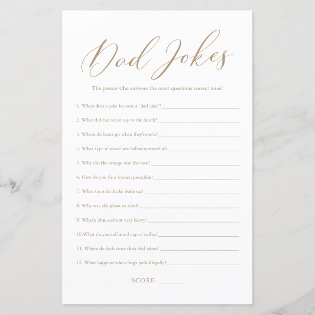 Minimalist Calligraphy Dad Jokes Baby Shower Game (Front)