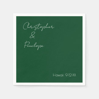 Minimalist Calligraphy Dark Emerald Wedding Napkin
