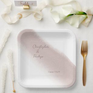 Minimalist Calligraphy Dusty Pink Watercolor Paper Plate
