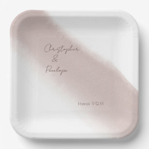 Minimalist Calligraphy Dusty Pink Watercolor  Paper Plate