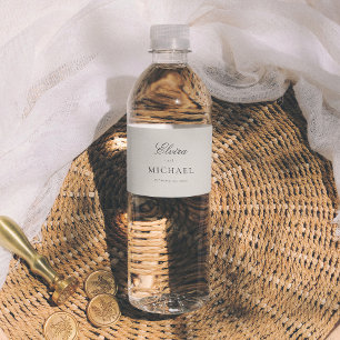 Minimalist Calligraphy Editorial Wedding Water Bottle Label