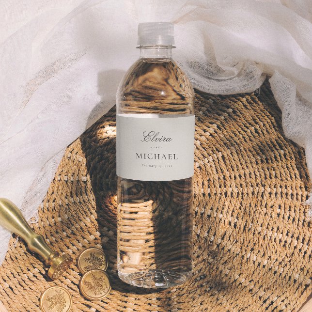 Minimalist Calligraphy Editorial Wedding Water Bottle Label (Creator Uploaded)
