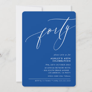 MINIMALIST Calligraphy elegant 40th party blue Invitation