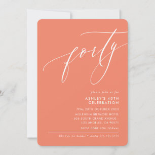 MINIMALIST Calligraphy elegant 40th party orange Invitation