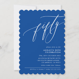 MINIMALIST Calligraphy elegant 50th party blue Invitation
