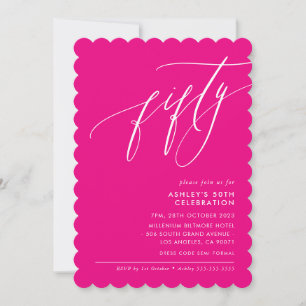 MINIMALIST Calligraphy elegant 50th party hot pink Invitation