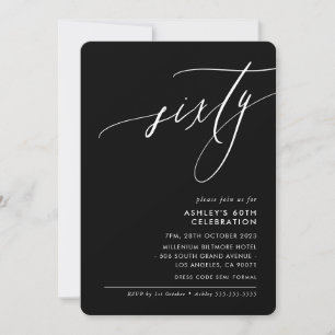 MINIMALIST Calligraphy elegant 60th party black Invitation