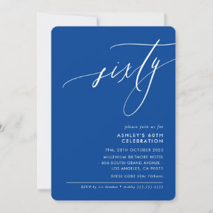 MINIMALIST Calligraphy elegant 60th party blue Invitation