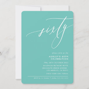 MINIMALIST Calligraphy elegant 60th party mint Invitation