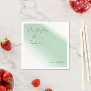 Minimalist Calligraphy Emerald Watercolor Wedding Napkin
