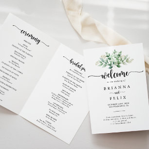 Minimalist Calligraphy Eucalyptus Folded Wedding Programme