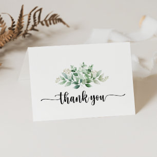 Minimalist Calligraphy Eucalyptus Folded Wedding  Thank You Card
