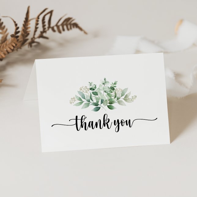 Minimalist Calligraphy Eucalyptus Folded Wedding  Thank You Card (Creator Uploaded)