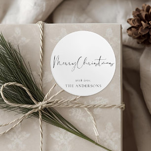 Minimalist Calligraphy Family Name Christmas Gift Classic Round Sticker