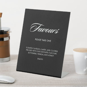 Minimalist Calligraphy Favours Black Wedding Pedestal Sign