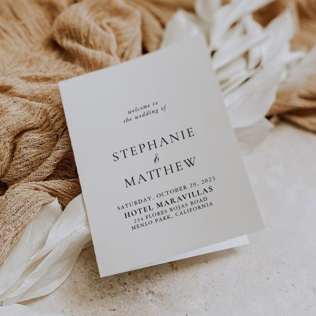 Minimalist Calligraphy Folded Wedding Program Programme (Creator Uploaded)