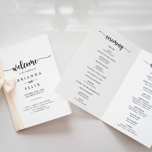 Minimalist Calligraphy Folded Wedding Program Programme