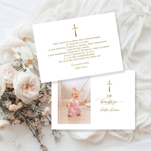 Minimalist Calligraphy Gracias Con Oración Bautizo Thank You Card (Creator Uploaded)