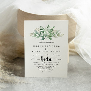 Minimalist Calligraphy Green Eucalyptus Boda Invitation