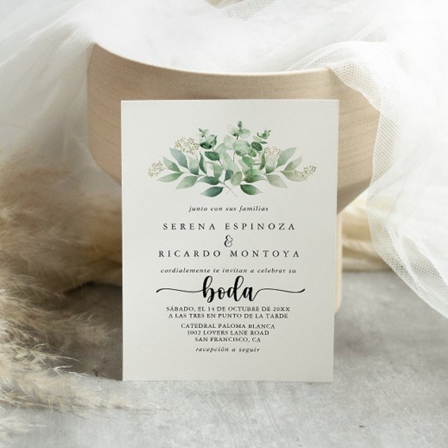 Minimalist Calligraphy Green Eucalyptus Boda Invitation (Creator Uploaded)