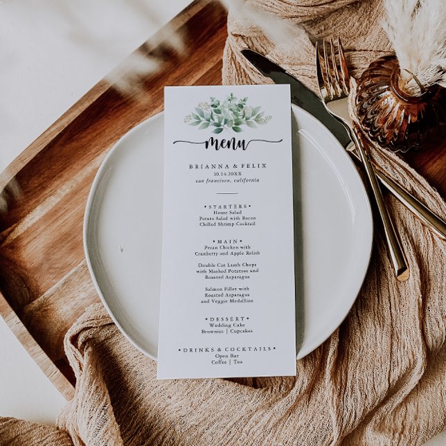 Minimalist Calligraphy Green Eucalyptus Dinner  Menu (Creator Uploaded)