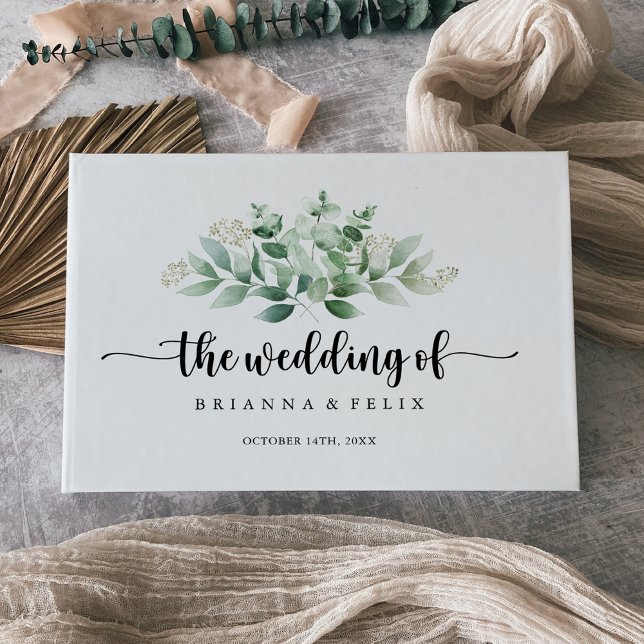 Minimalist Calligraphy Green Eucalyptus Wedding  Guest Book (Creator Uploaded)