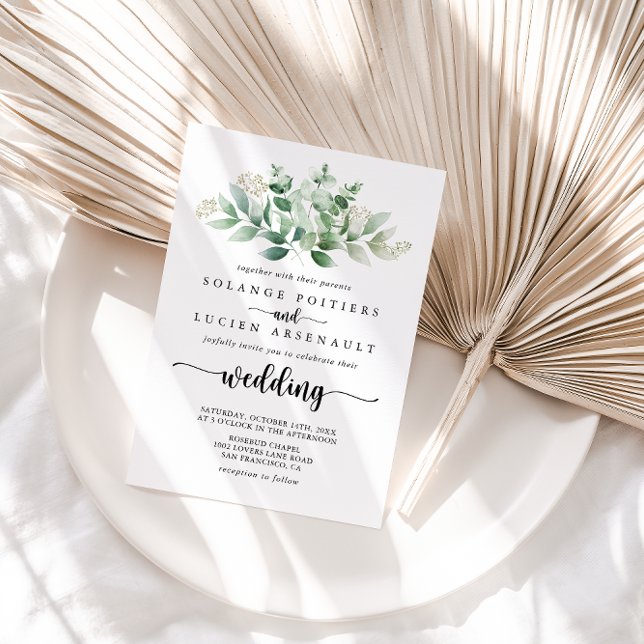 Minimalist Calligraphy Green Eucalyptus Wedding   Invitation (Creator Uploaded)