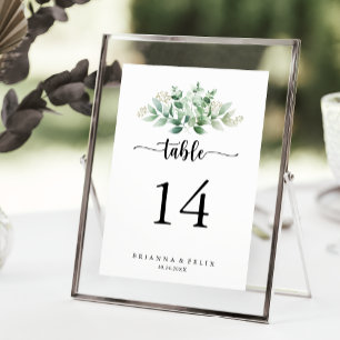 Minimalist Calligraphy Green Eucalyptus Wedding  Table Number