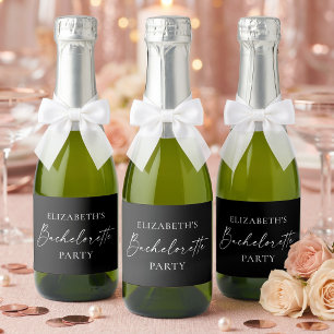 Minimalist Calligraphy Ink Bachelorette Black Mini Sparkling Wine Label