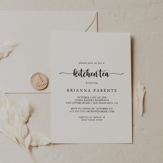 Minimalist Calligraphy Kitchen Tea Bridal Shower  Invitation (Creator Uploaded)
