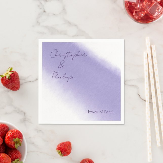 Minimalist Calligraphy Lavender Watercolor Wedding Napkin (Insitu)