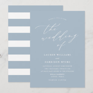 Minimalist Calligraphy Light Blue   Wedding Invitation