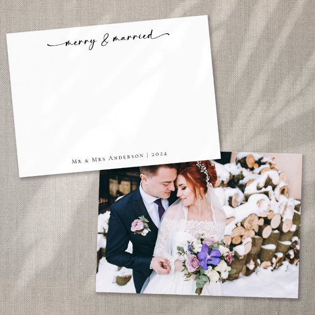 Minimalist Calligraphy Merry & Married Newlyweds Holiday Card (Creator Uploaded)