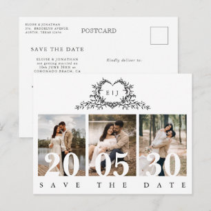 Minimalist Calligraphy monogram Save the Date Postcard