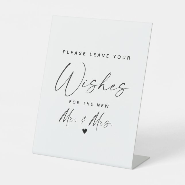 Minimalist Calligraphy Mr and Mrs Wishes Wedding  Pedestal Sign (Front)