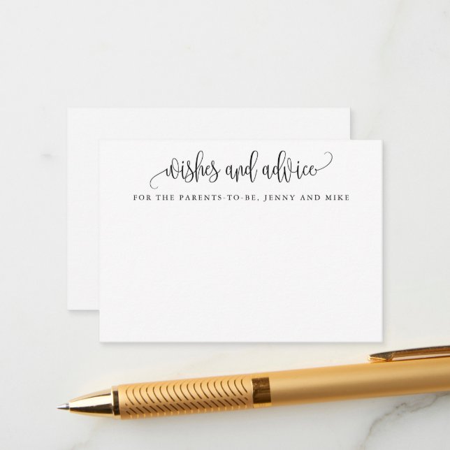 Minimalist Calligraphy New Parents Wishes & Advice Card (Front/Back In Situ)