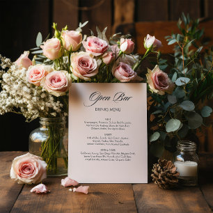 Minimalist Calligraphy Open Bar White Wedding Pedestal Sign