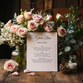 Minimalist Calligraphy Open Bar White Wedding Pedestal Sign