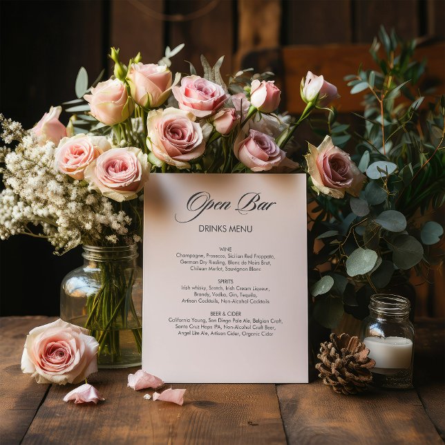 Minimalist Calligraphy Open Bar White Wedding Pedestal Sign (Creator Uploaded)