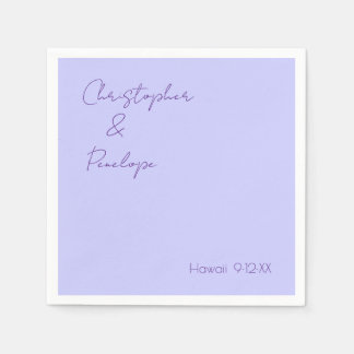 Minimalist Calligraphy Periwinkle Travel Wedding Napkin